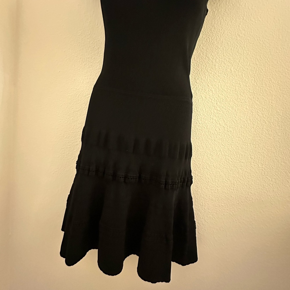 Carven Pointelle Tank Knit Tiered Ruffle Dress Black xs - Picture 2 of 6